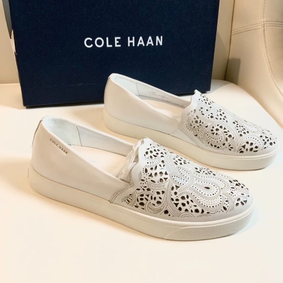 Cole Haan GrandPrø Spectator Laser White Leather Sneaker Low-Top Pull On Flats 9 - Picture 10 of 15